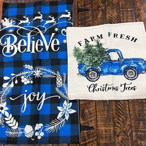 Blue plaid Christmas farm fresh pillow covers living room